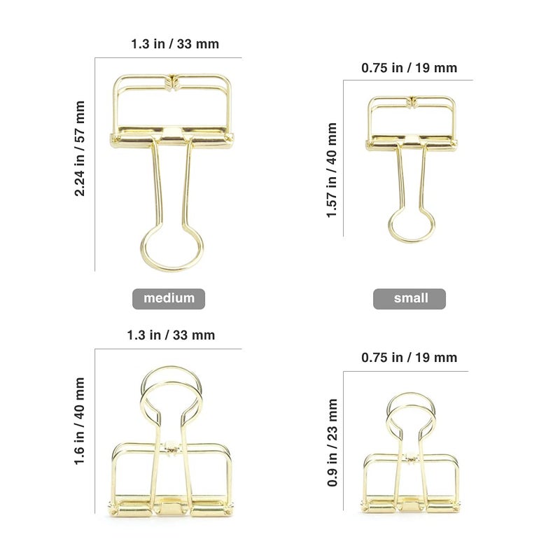 DEEDYGO 20 Pieces Gold Wire Binder Clips Assorted Sizes Stainless Steel Hollow Binder Clips Clamps for Paperwork, Sewing, Crafts, Kids, Teacher, Office School Supplies, Food Packages (10 M +10 S) - Image 3